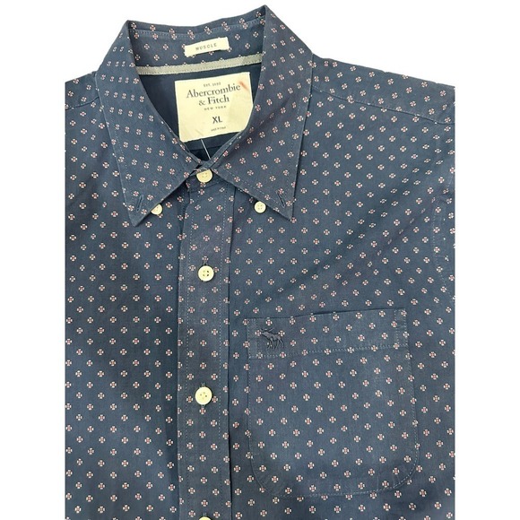 Abercrombie & Fitch Blue White Polka Dot Long Sleeve Button Down Shirt Size XL - Picture 2 of 6